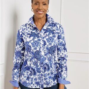 Talbots Non-Iron Perfect Shirt in Bright Blue Paisley Preppy Old Money Button-Up